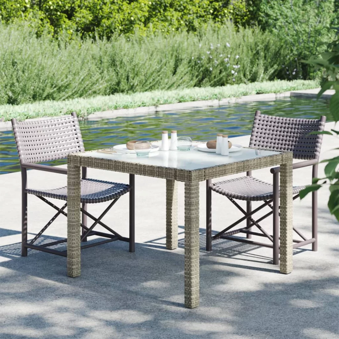 Vidaxl Gartentisch 90x90x75 Cm Gehärtetes Glas Poly Rattan Grau günstig online kaufen