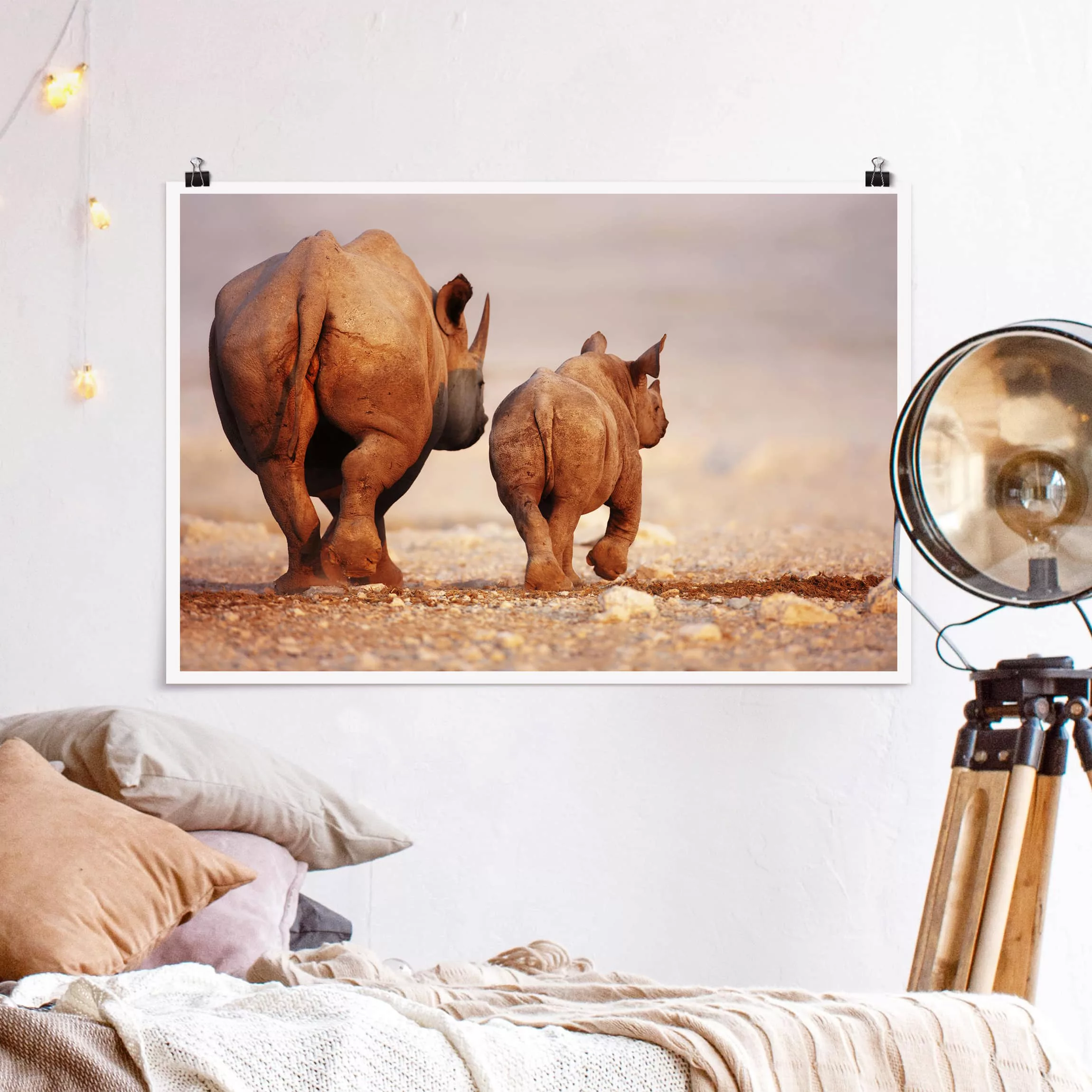 Poster Tiere - Querformat Wandering Rhinos günstig online kaufen