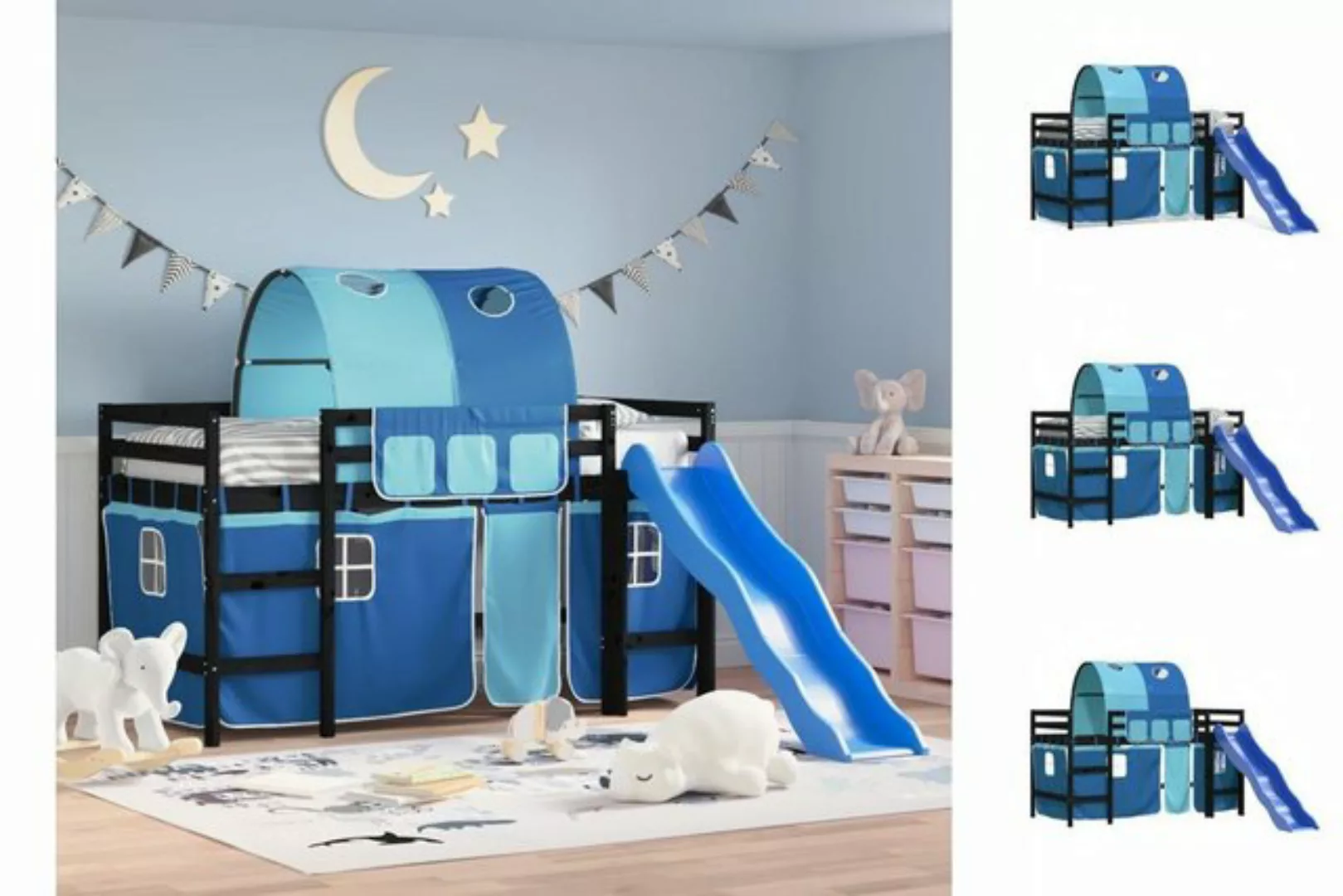 vidaXL Kinderbett Kinderhochbett mit Tunnel Blau 90x190 cm Massivholz Kiefe günstig online kaufen