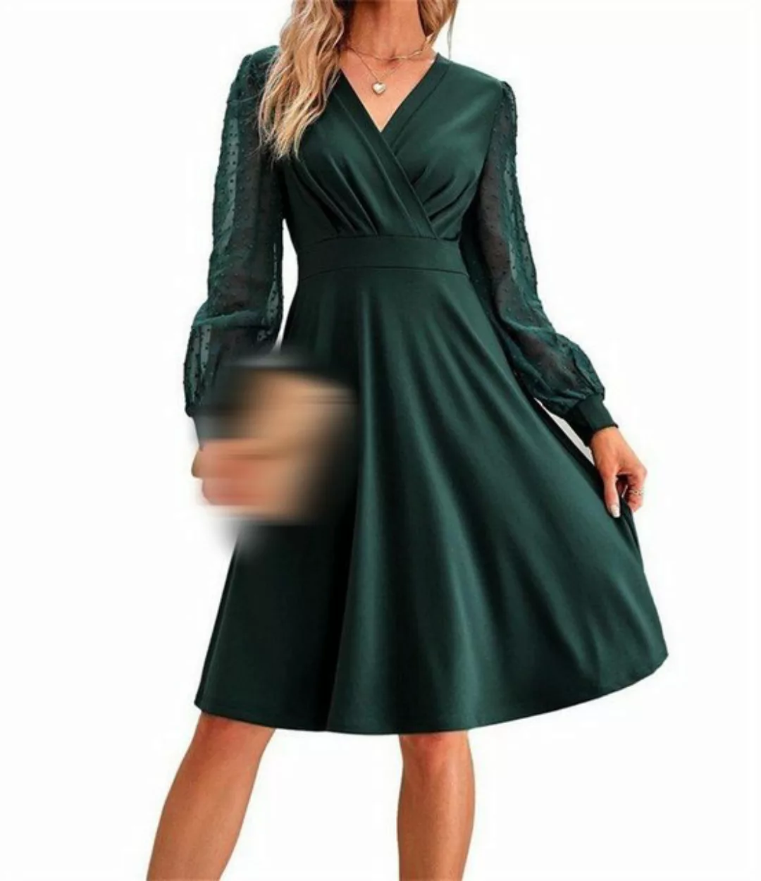 AFAZ New Trading UG Sommerrock Damenkleid V-Ausschnitt Langarm Kleid A-Lini günstig online kaufen