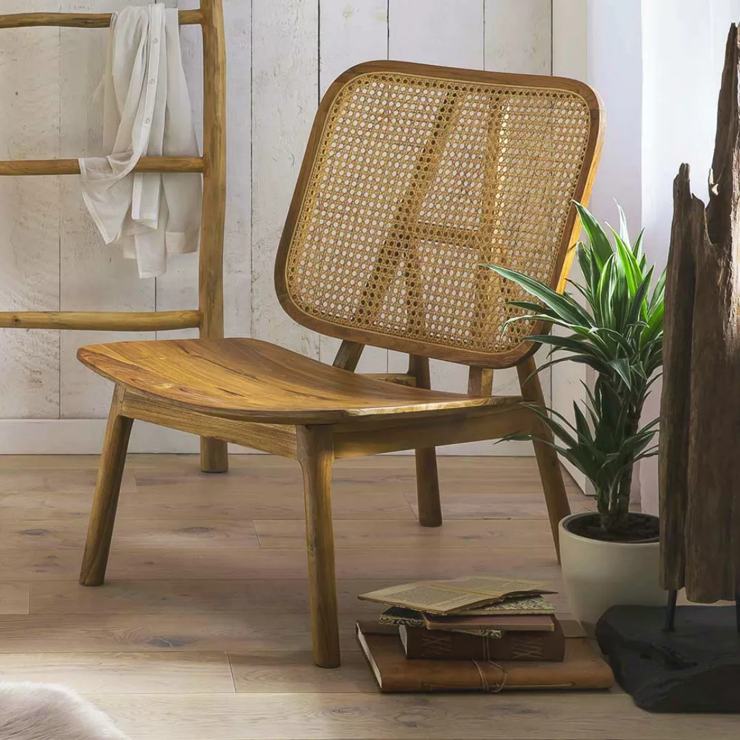 Sessel aus Rattan und Teak Massivholz 40 cm Sitzhöhe günstig online kaufen