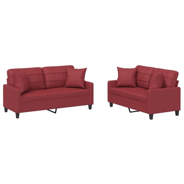 vidaXL Sofa 2-tlg. Sofagarnitur mit Kissen Weinrot Kunstleder günstig online kaufen