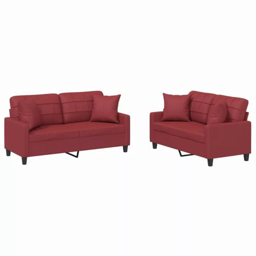 vidaXL Sofa, 2-tlg. Sofagarnitur mit Kissen Weinrot Kunstleder günstig online kaufen