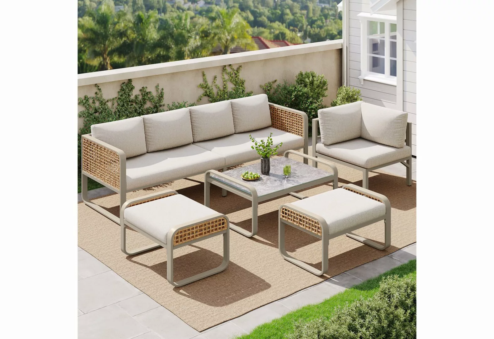 OKWISH Sofa Gartenmöbelset,mit verzinktem Eisengestell, Luxuriöses Rattan G günstig online kaufen