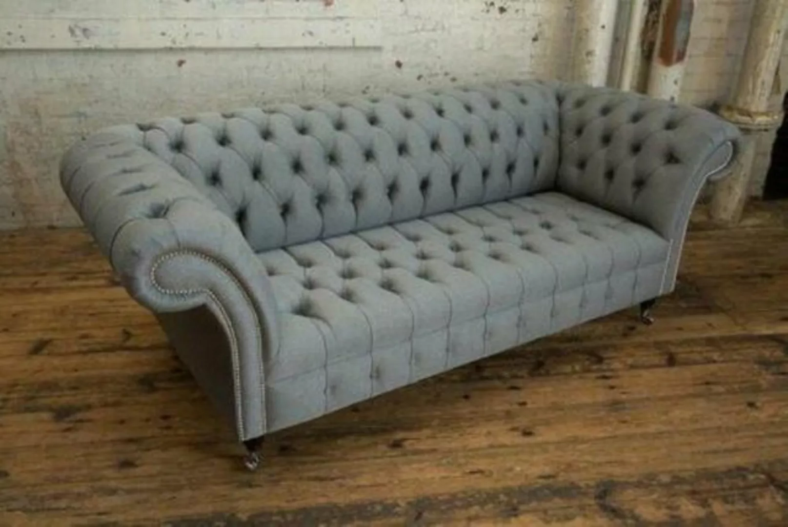 JVmoebel 3-Sitzer Graue Chesterfield Couch Textil Polster Sitz Garnitur Sof günstig online kaufen