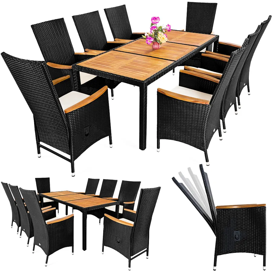 Polyrattan Garten-Sitzgruppe 9-tlg Schwarz günstig online kaufen