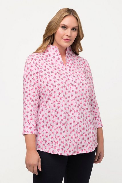 Ulla Popken Longbluse Bluse Blüten Streifen Kelchkragen 3/4-Arm günstig online kaufen