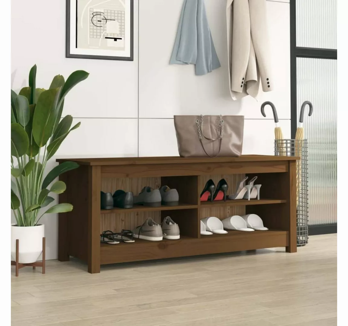 furnicato Schuhschrank Schuhbank Honigbraun 110x38x45,5 cm Massivholz Kiefe günstig online kaufen