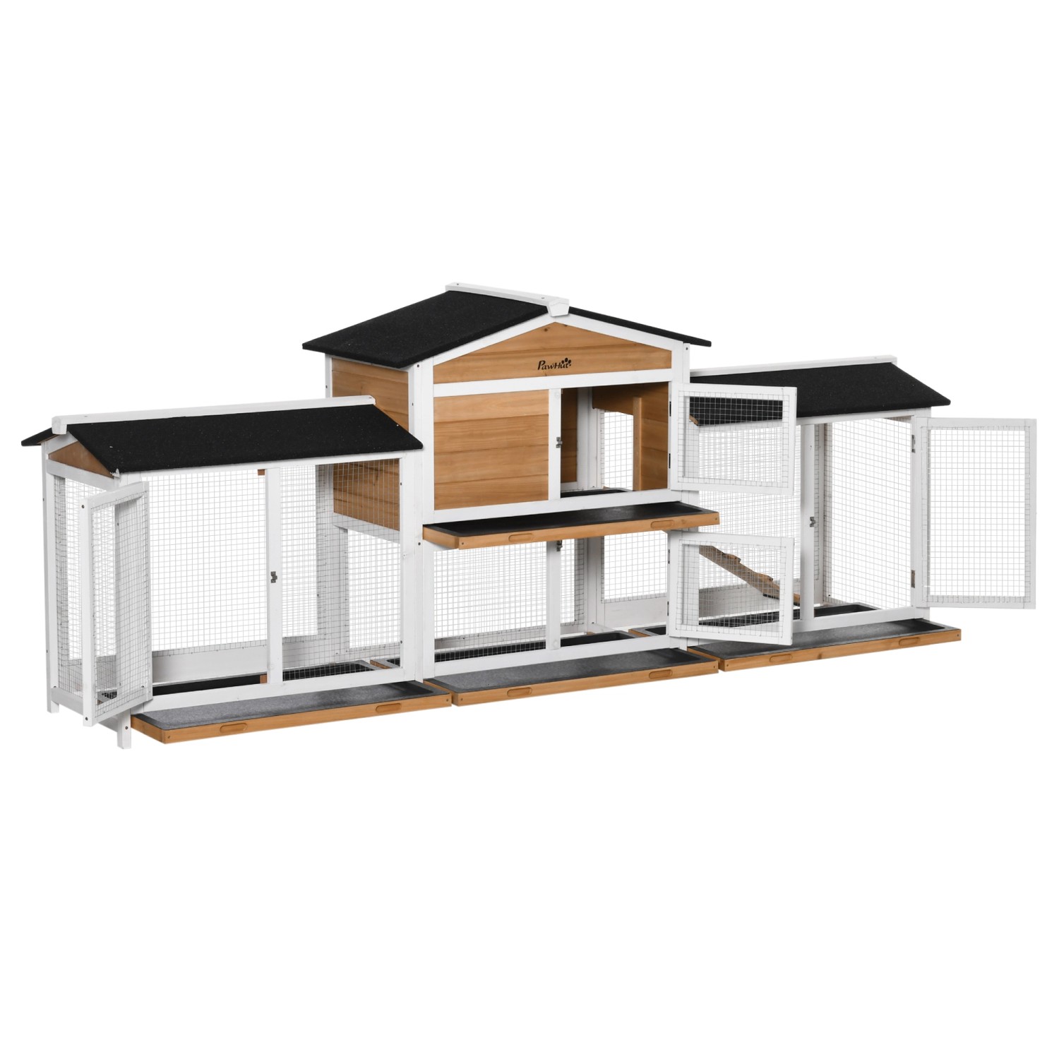PawHut Kleintierstall mit Rampe Auslauf Tannenholz 230 x 53 x 93,5 cm Weiß günstig online kaufen