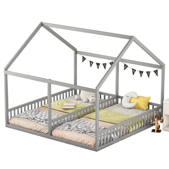 Flieks Kinderbett, Massivholz Einzelbett Doppelbett Hausbett 90x200cm 2 Lie günstig online kaufen