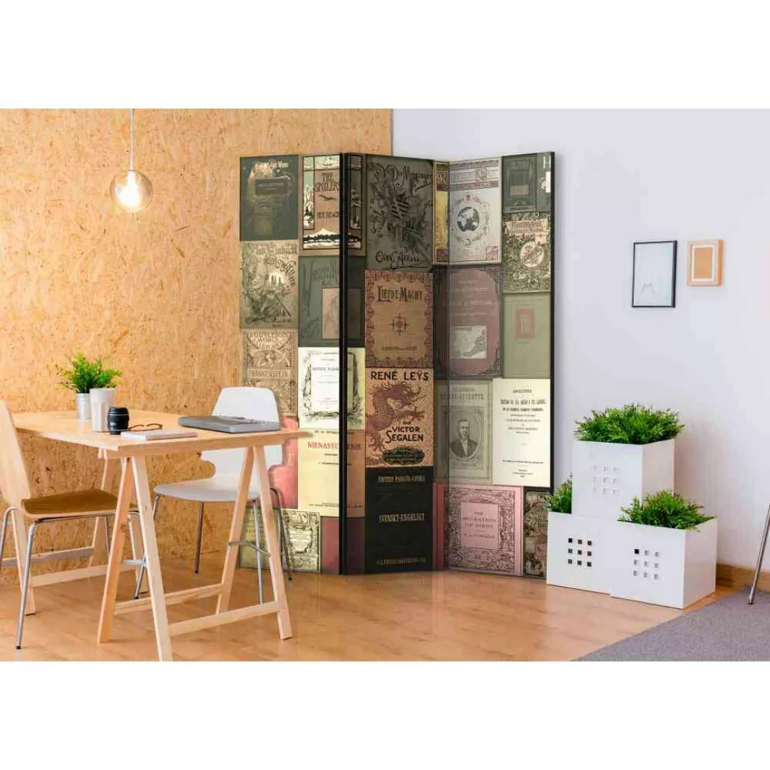 Design Paravent mit Büchertitel Motiven nostalgischen Look günstig online kaufen