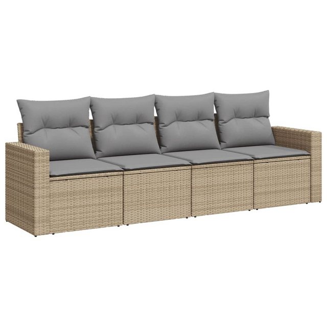 vidaXL Sofaelement 4-tlg. Garten-Sofagarnitur mit Kissen Beige Poly Rattan günstig online kaufen