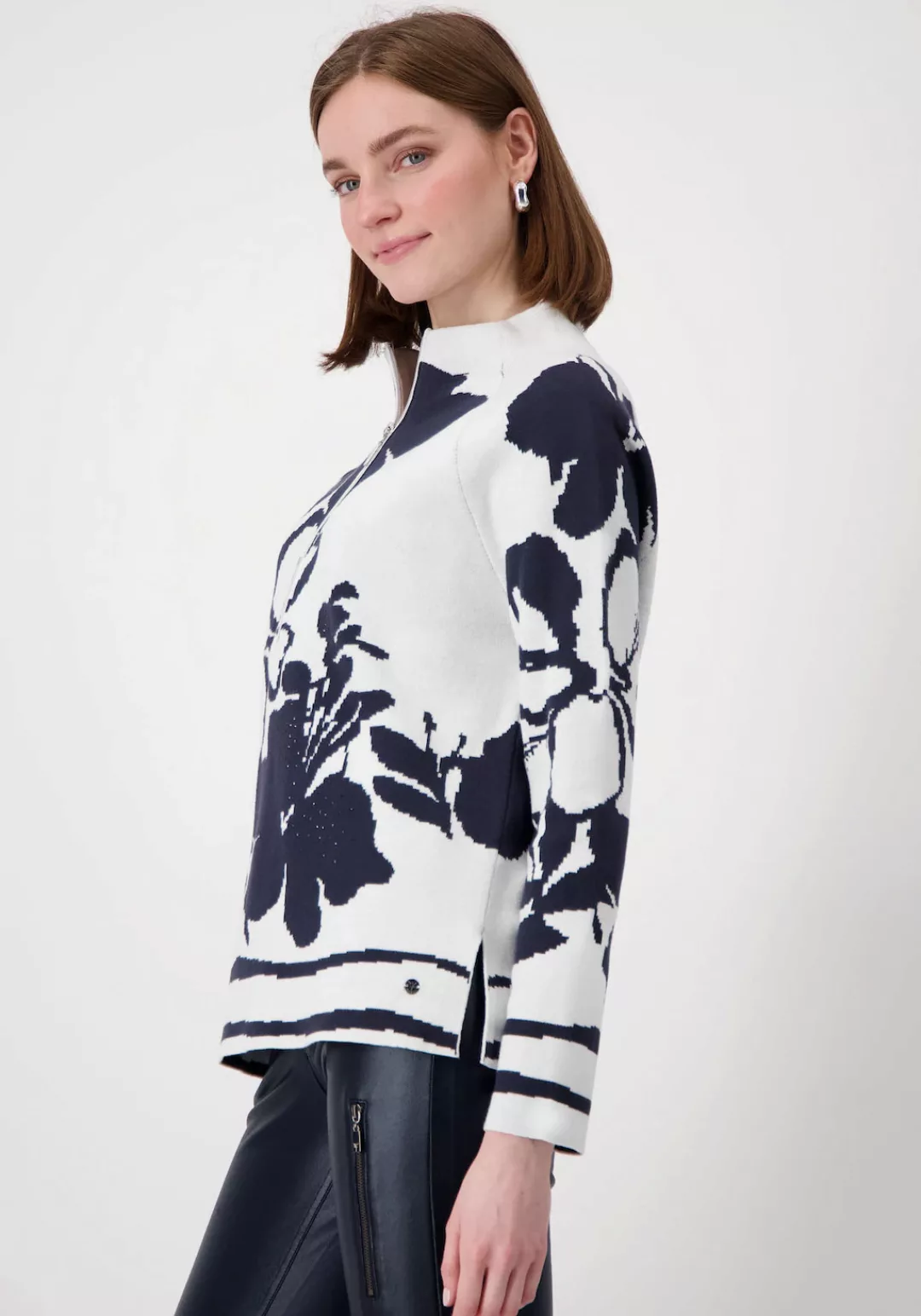 Monari Stehkragenpullover mit Blumenmuster günstig online kaufen