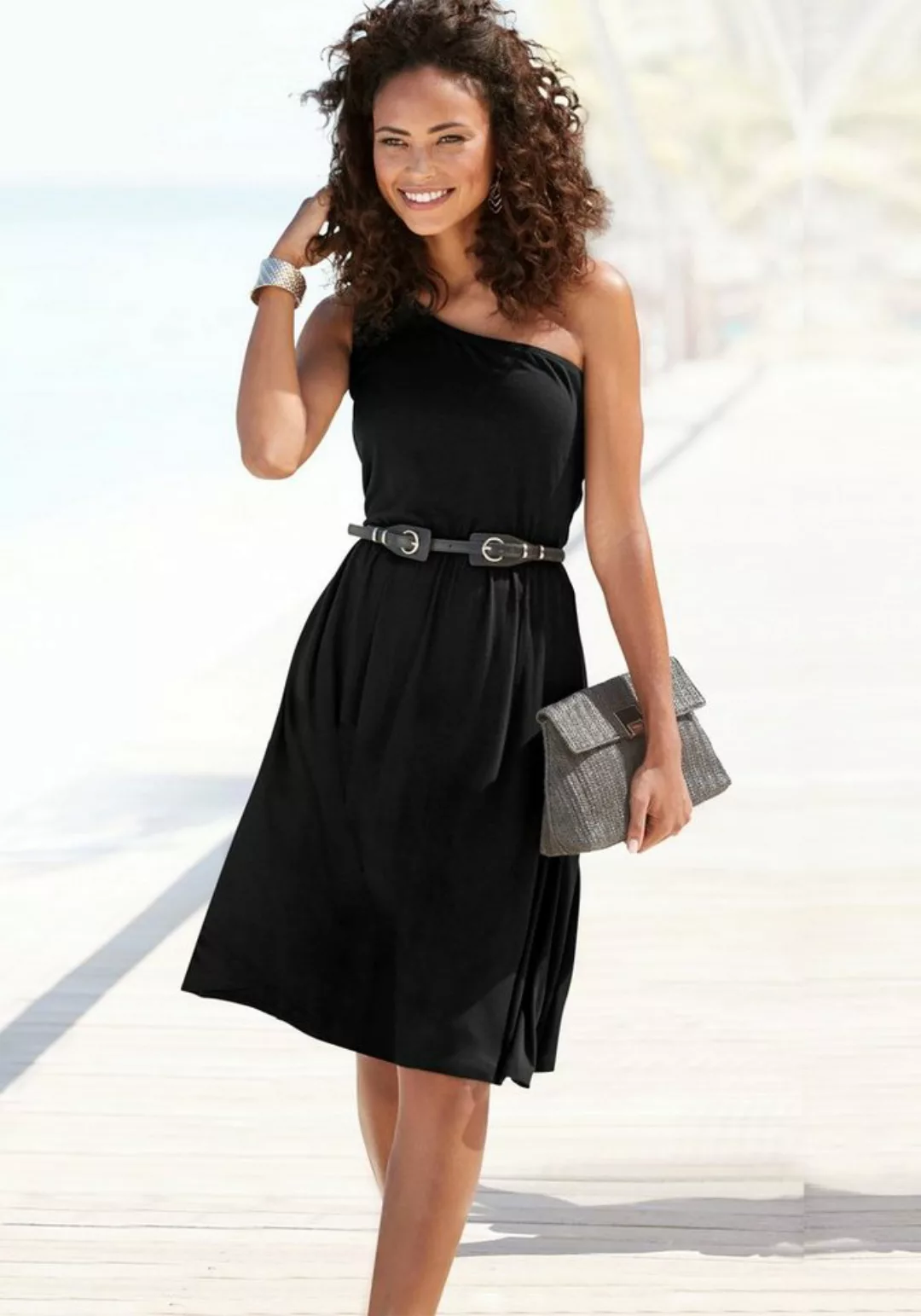 LASCANA One-Shoulder-Kleid, luftiges Sommerkleid, Strandkleid, asymmetrisch günstig online kaufen