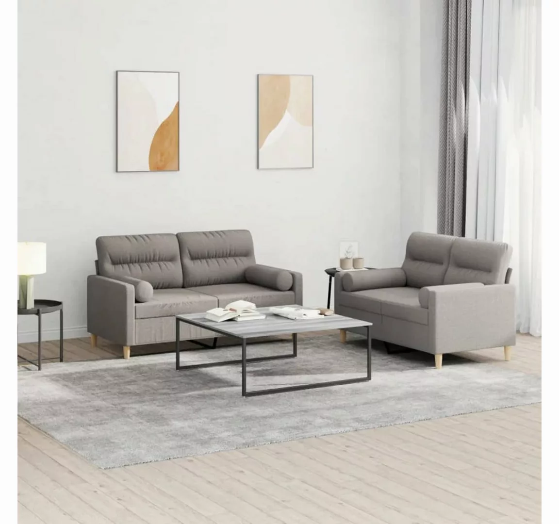 vidaXL Sofa Sofagarnitur Set mit Kissen Stoff, 2-tlg., Taupe günstig online kaufen