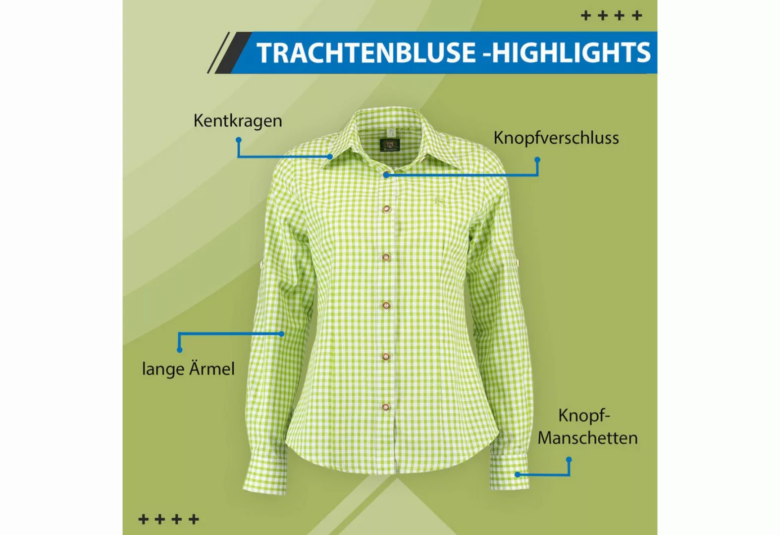 German Wear Trachtenbluse GW-OB13 Trachtenbluse für Trachten lederhosen blu günstig online kaufen