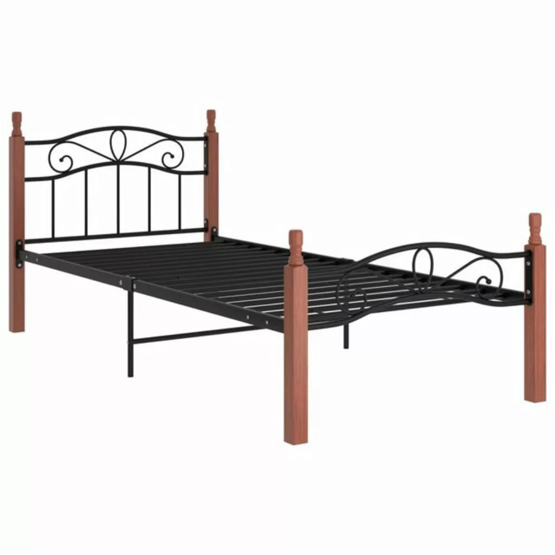 furnicato Bettgestell Schwarz Metall und Massivholz Eiche 90x200 cm (1-tlg) günstig online kaufen