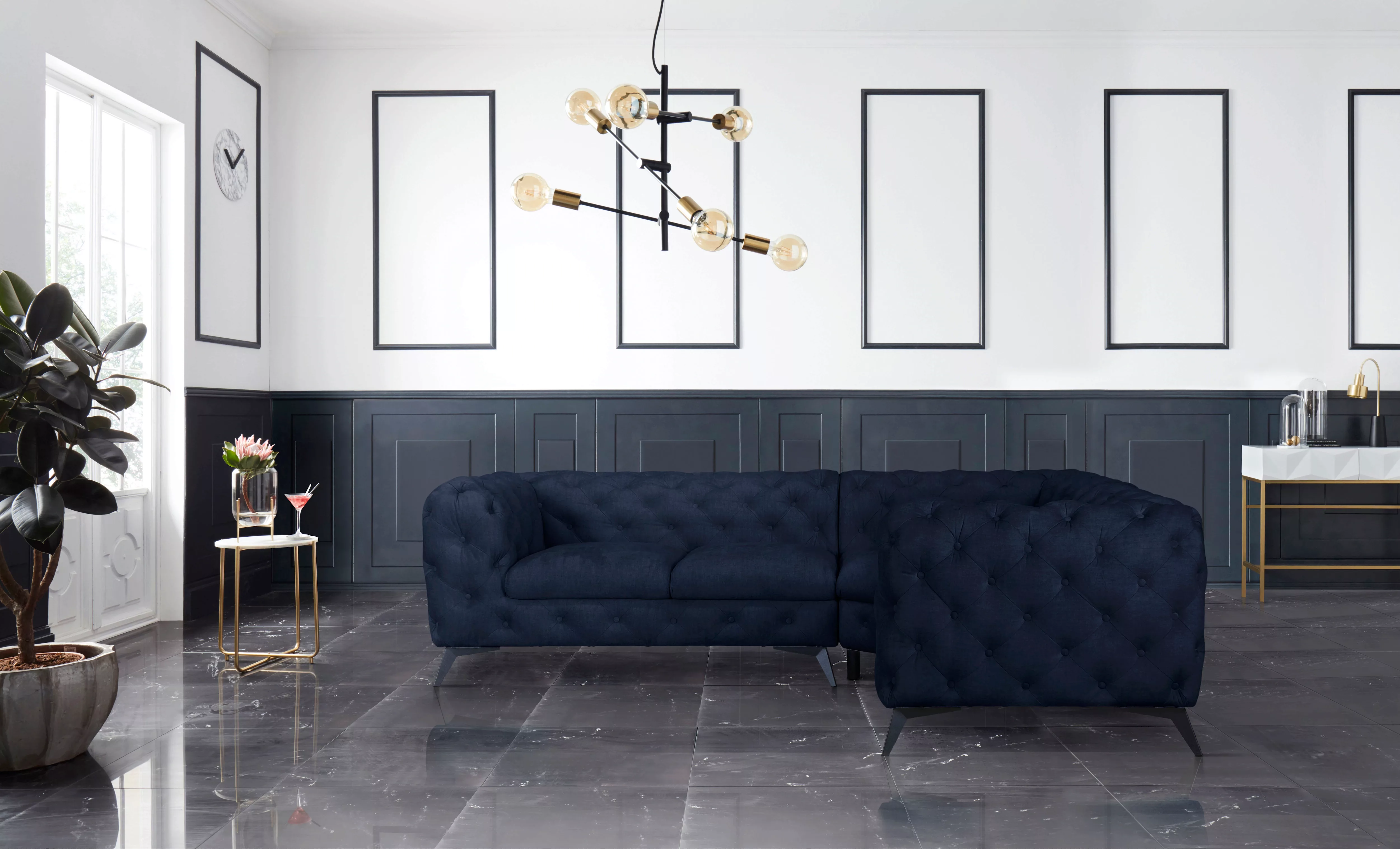 Leonique Chesterfield-Sofa "Ecksofa GLYNIS L-Form mit Wellenunterfederung, günstig online kaufen