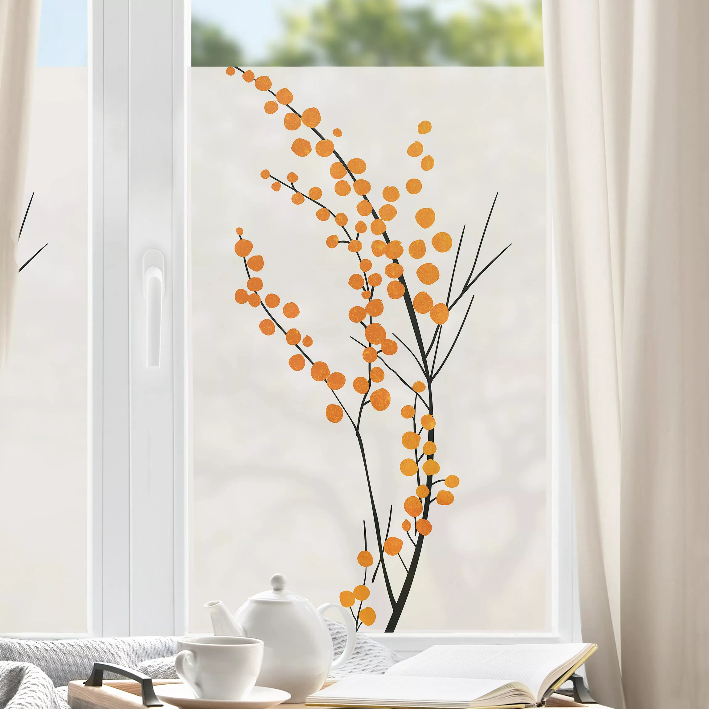 Fensterfolie Grafische Pflanzenwelt - Beeren Orange günstig online kaufen