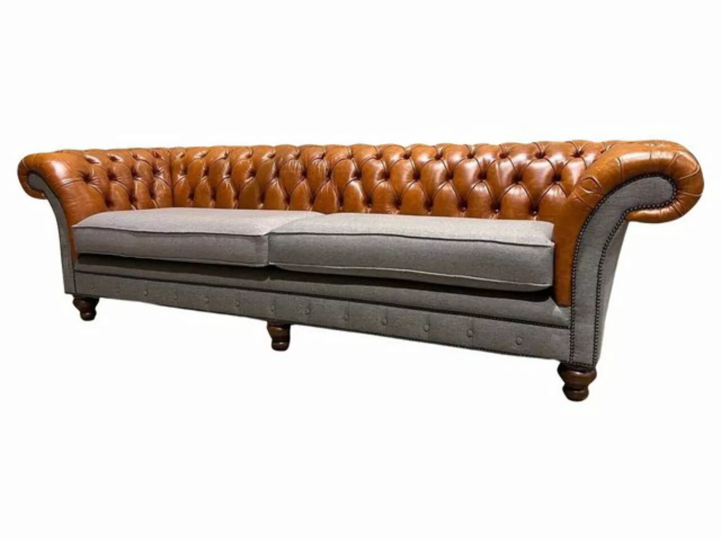 JVmoebel Sofa Klassische Chesterfield Couch 4-Sitzer Textil Sofa Leder Desi günstig online kaufen