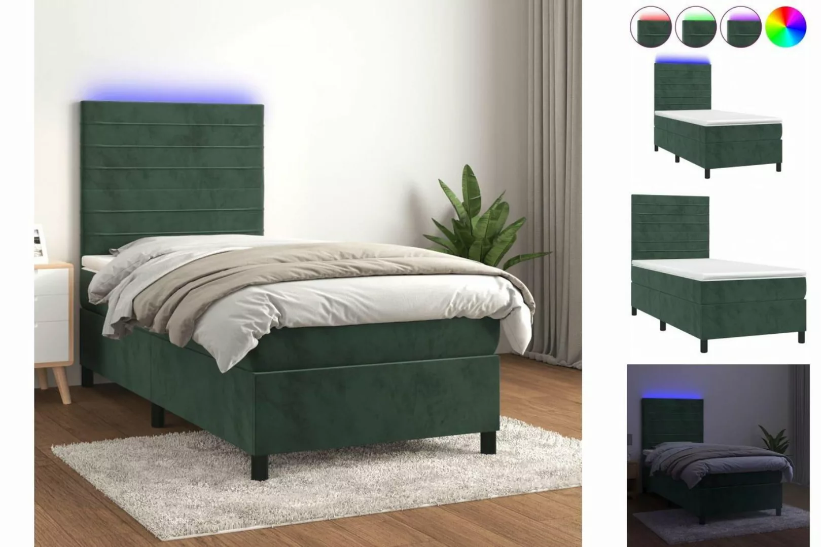 vidaXL Bettgestell Boxspringbett mit Matratze LED Dunkelgrün 100x200 cm Sam günstig online kaufen