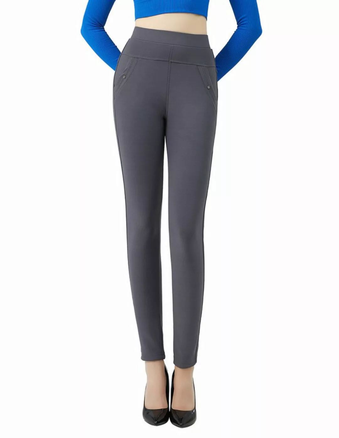 Jepo Leggings Elastische Damenhose Skinny slim Fit bequeme Grau M/L Damen S günstig online kaufen