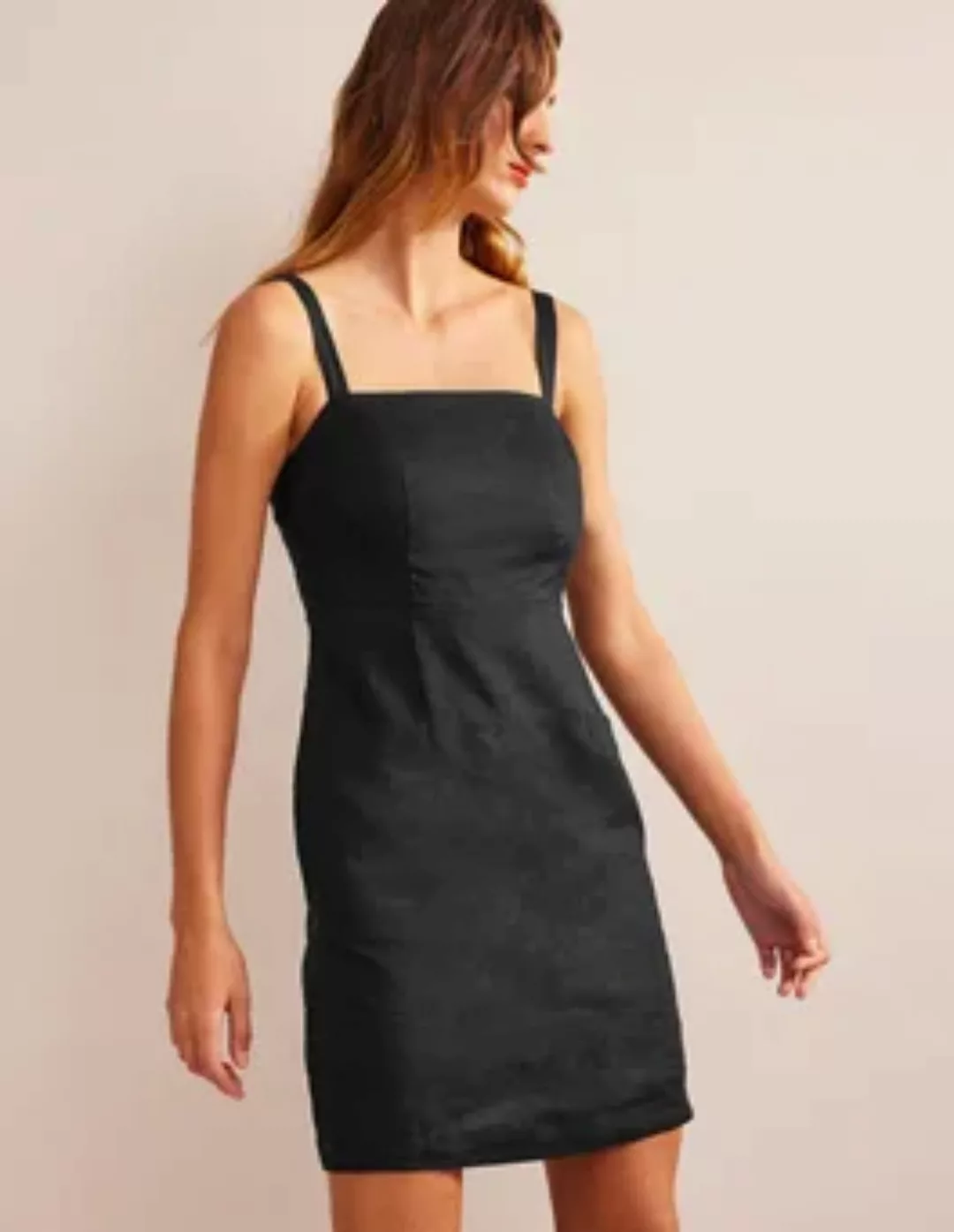 Leinen-Minikleid mit Trägern Damen Boden, Schwarz günstig online kaufen