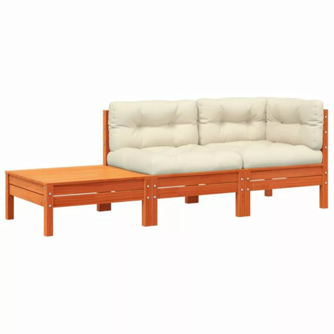 vidaXL Loungesofa Gartensofa mit Kissen und Fußhocker Massivholz Kiefer, 1 günstig online kaufen