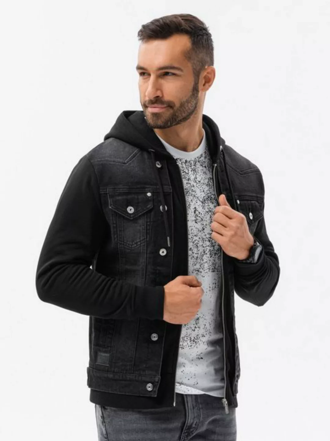 OMBRE Jeansjacke Denim-Katana-Jacke für Männer mit Kapuze günstig online kaufen