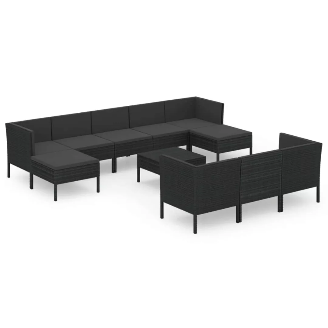 11-tlg. Garten-lounge-set Mit Auflagen Poly Rattan Schwarz günstig online kaufen