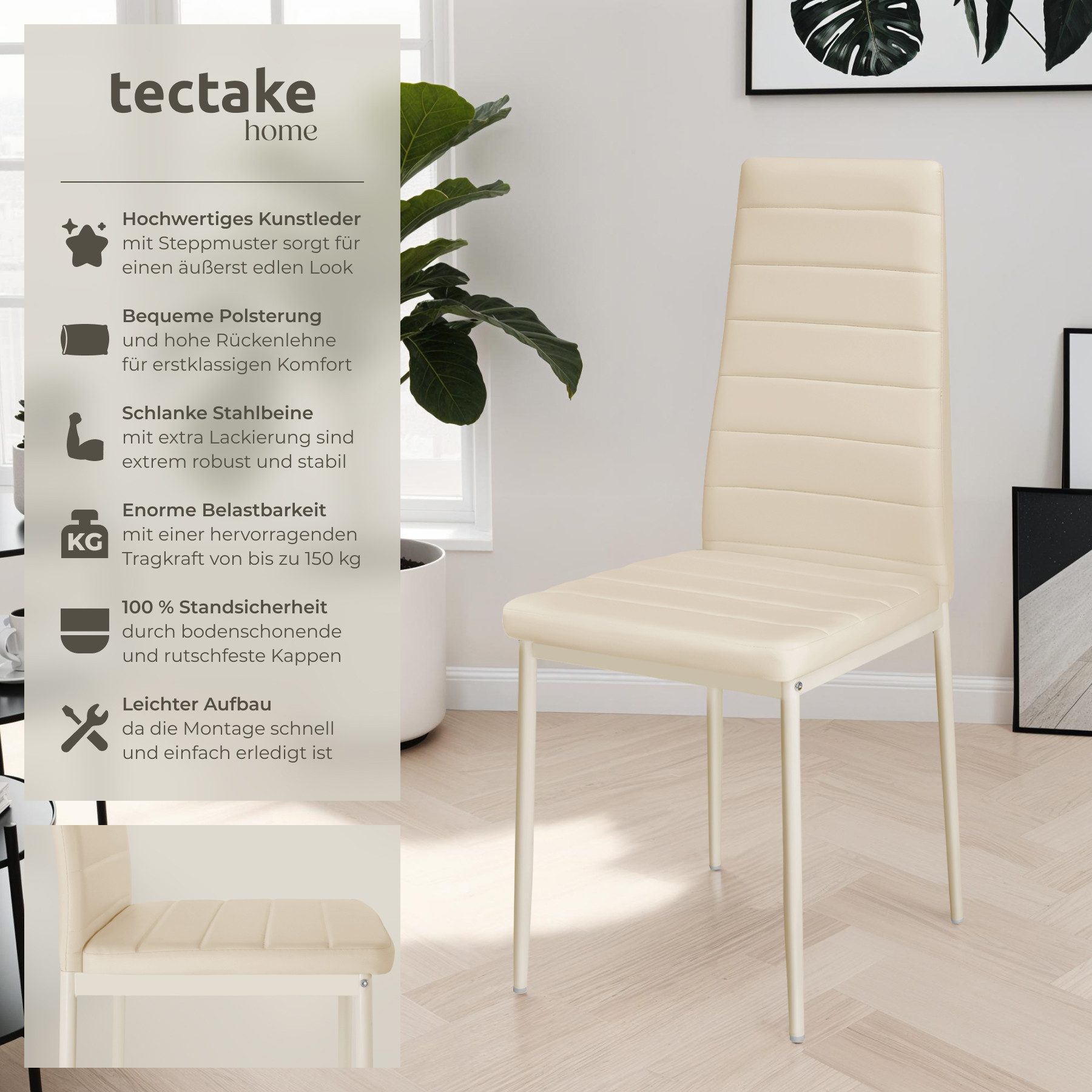 tectake Esszimmerstuhl Küchenstühle Kunstleder (Set., 6 günstig online kaufen