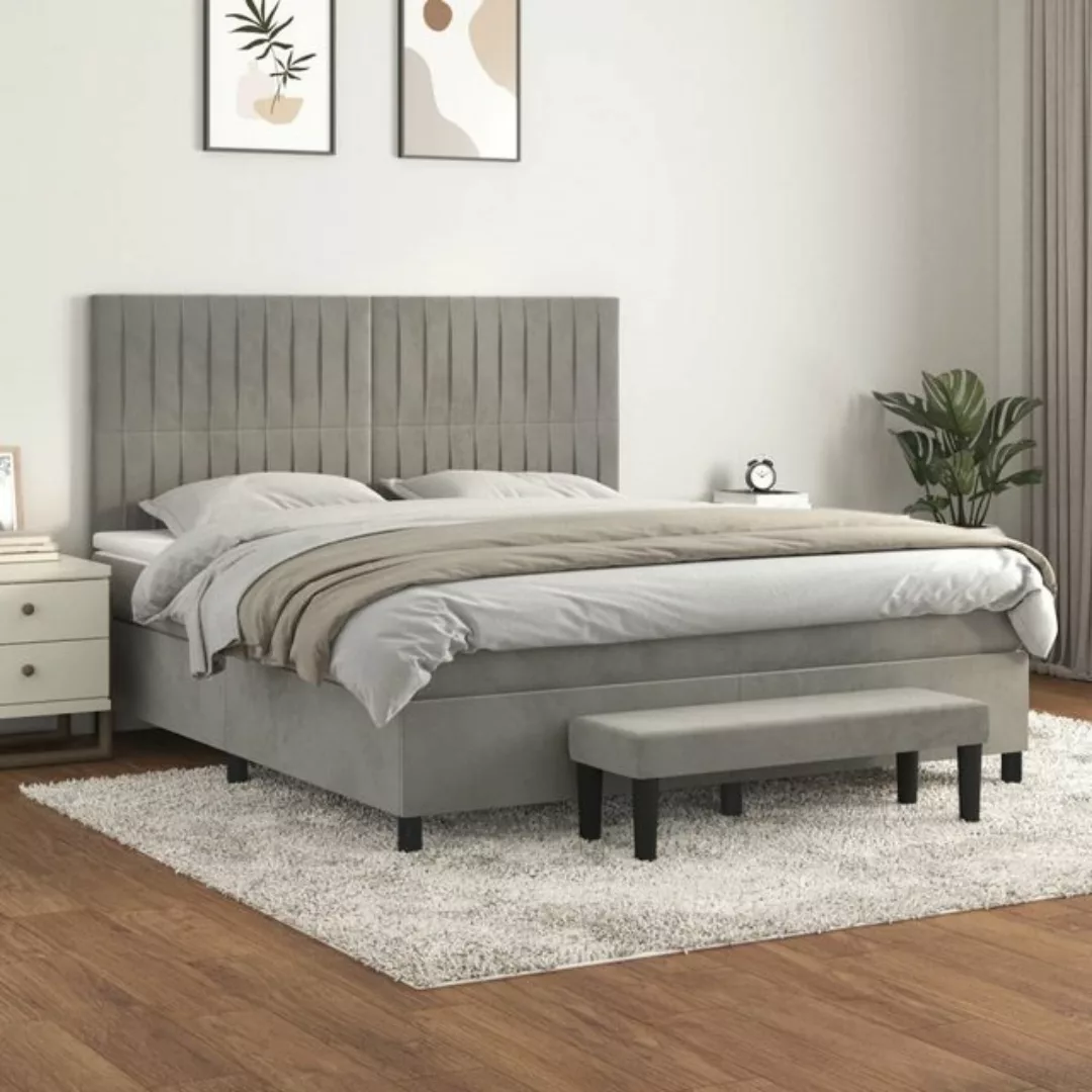 vidaXL Bettgestell Boxspringbett mit Matratze Hellgrau 160x200 cm Samt Bett günstig online kaufen