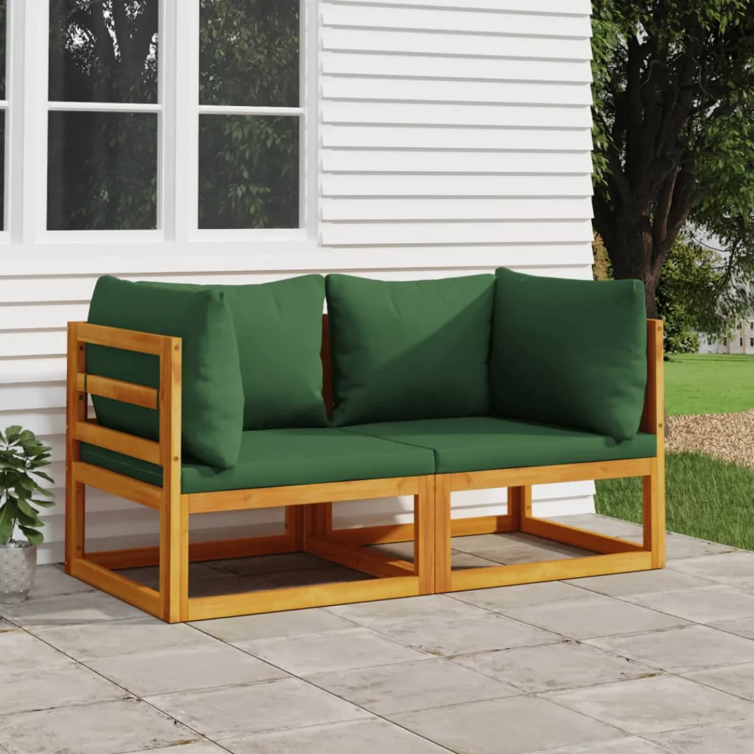 Vidaxl Modular-ecksofas 2 Stk. Mit Grünen Kissen Massivholz Akazie günstig online kaufen