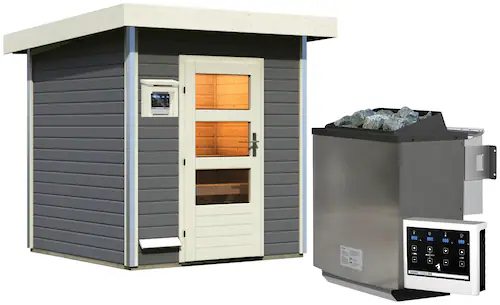 Karibu Saunahaus »Klaas«, (Set), klassiche Tür, Ofen 9 kW Bio externe Strg günstig online kaufen