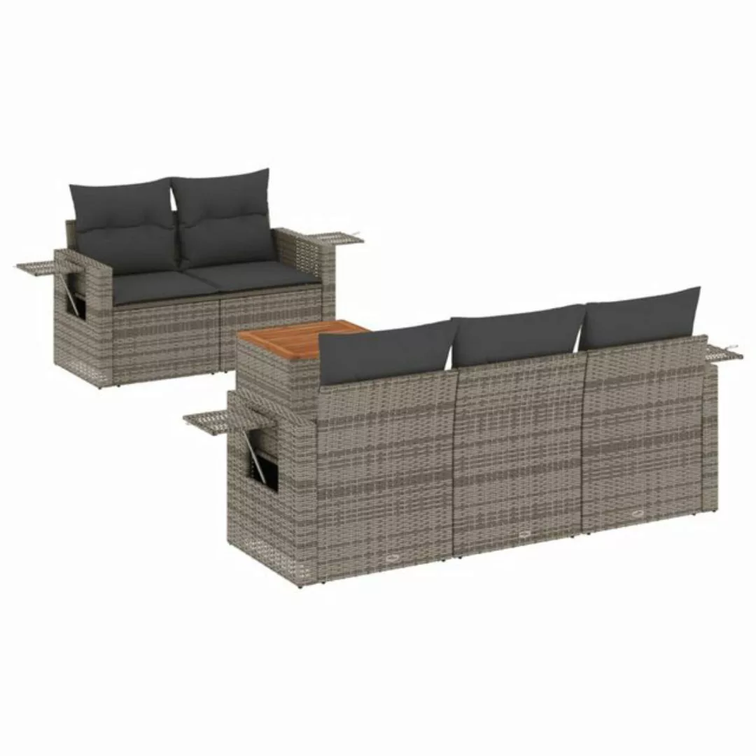 vidaXL Sofaelement 6-tlg. Garten-Sofagarnitur mit Kissen Grau Poly Rattan ( günstig online kaufen