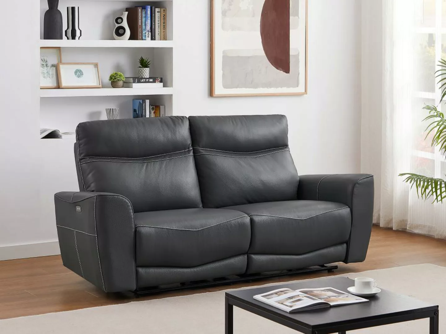 Relaxsofa 3-Sitzer elektrisch - Rindsleder - Anthrazit - DAMON günstig online kaufen
