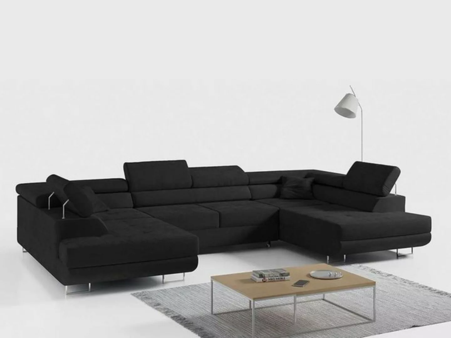 DB-Möbel Ecksofa Venom-schwarz U-Form Couch mit Schlaffunktion, Wohnzimmer günstig online kaufen