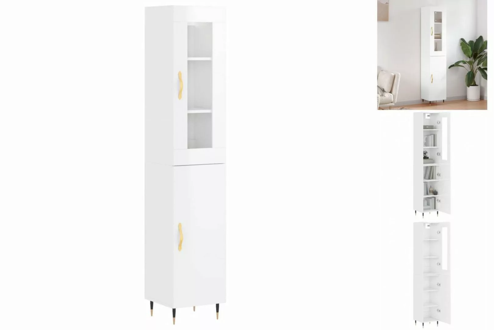 vidaXL Vitrine Highboard Hochglanz-Weiß 34,5x34x180 cm Spanplatte Glas Vitr günstig online kaufen