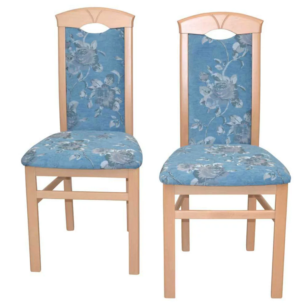 Polsterstuhl Esszimmer modern mit Blumen Motiv Blau (2er Set) günstig online kaufen