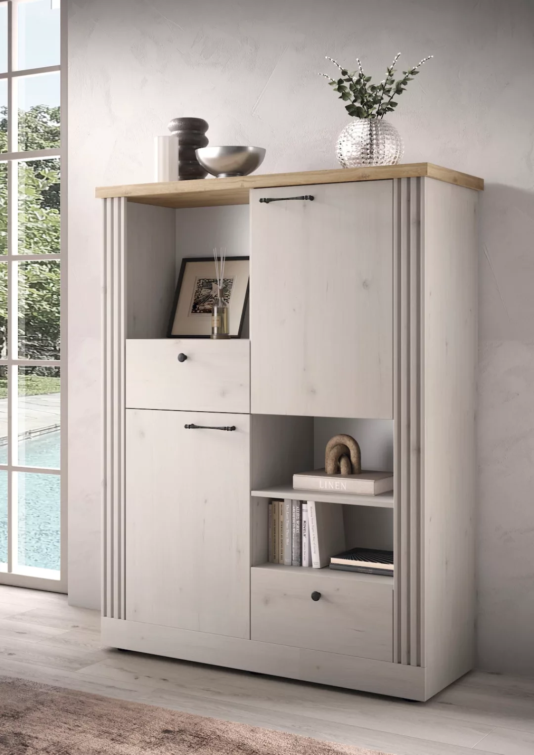 Home affaire Highboard "Country Höhe 160 cm u. Breite 118 cm, Kommode 2 Tür günstig online kaufen