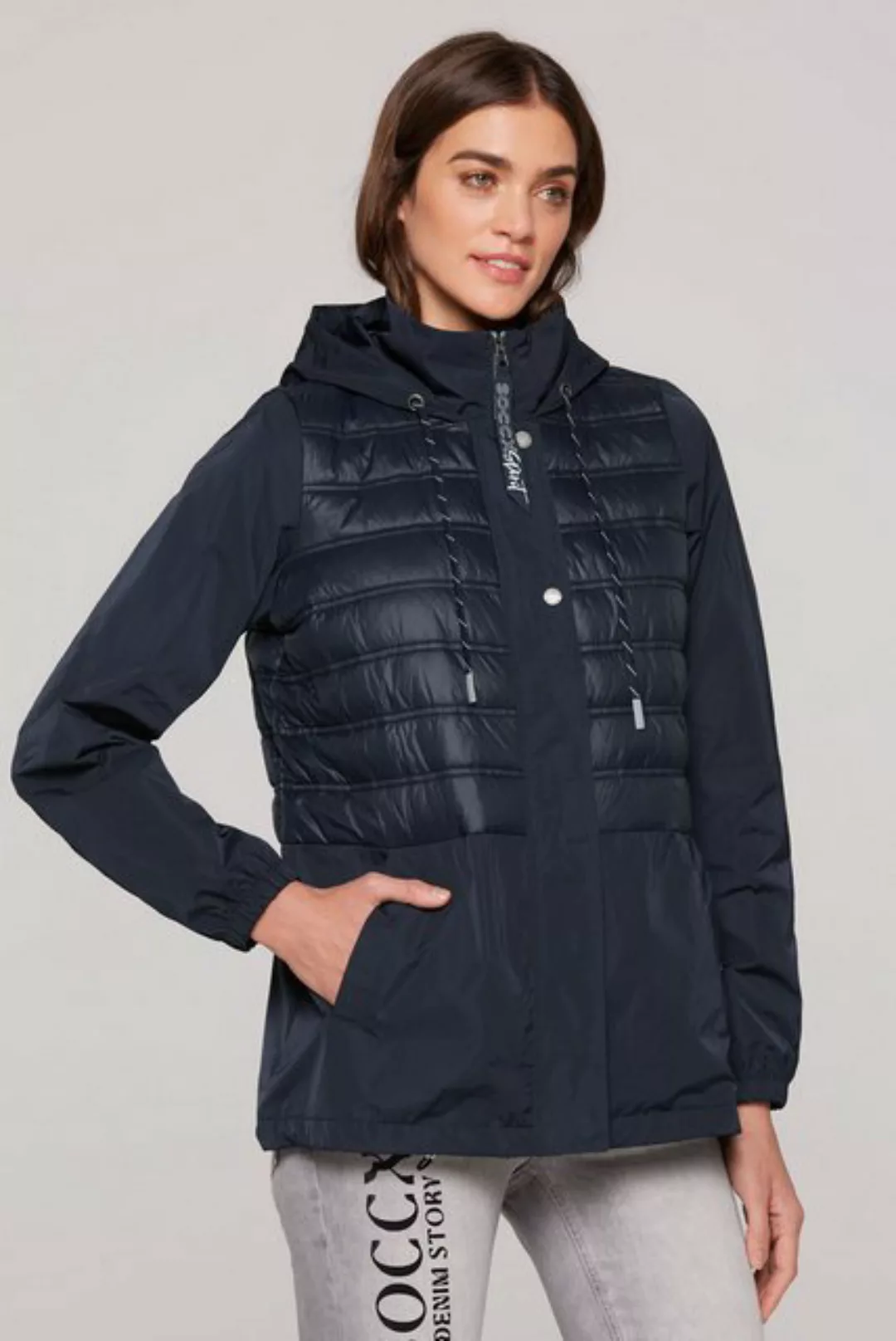 SOCCX Outdoorjacke SOCCX Windjacke mit Kapuze im Materialmix in Blue (1-St) günstig online kaufen