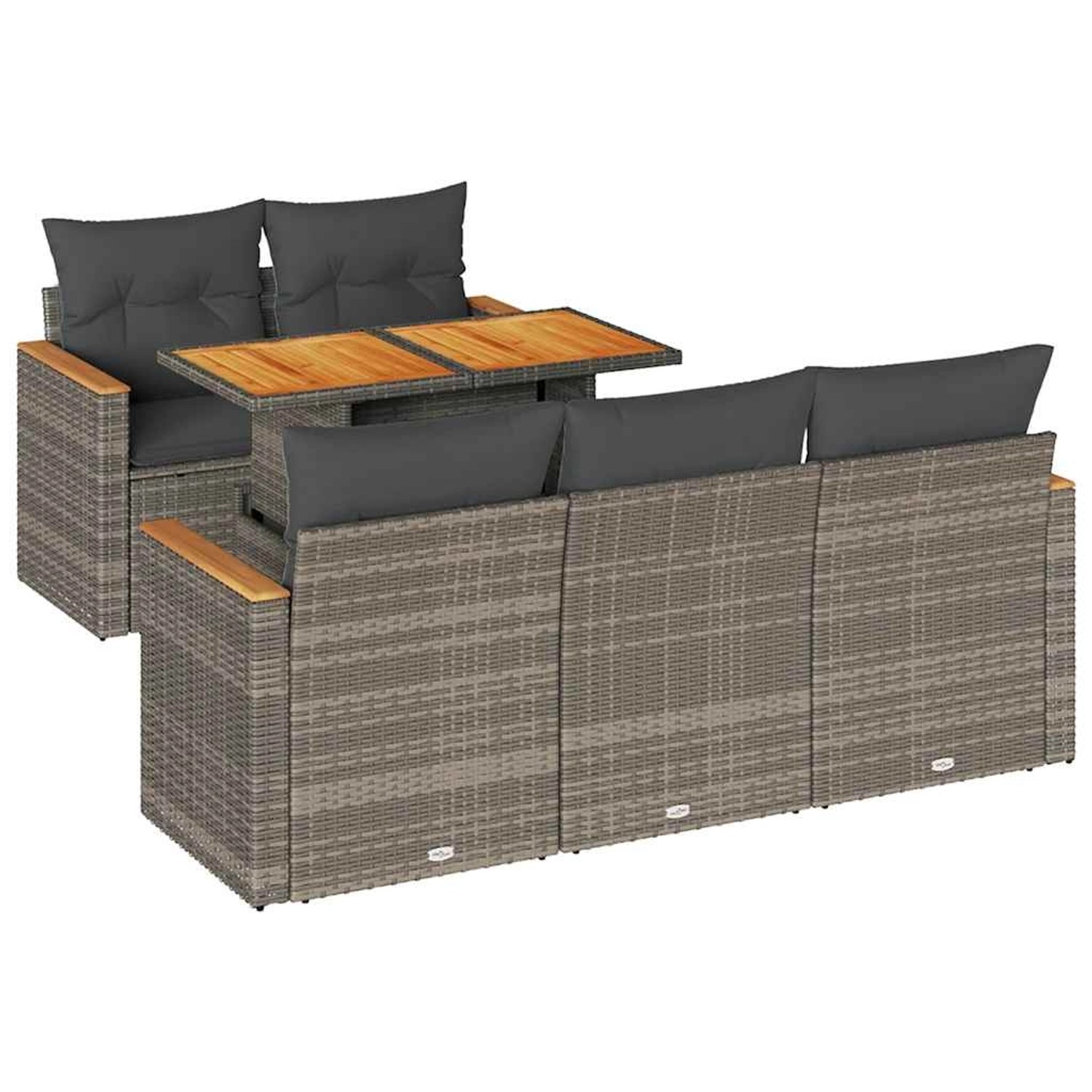 vidaXL 6-Tlg Garten-Sofagarnitur mit Kissen Grau Poly Rattan Akazie 3327441 günstig online kaufen