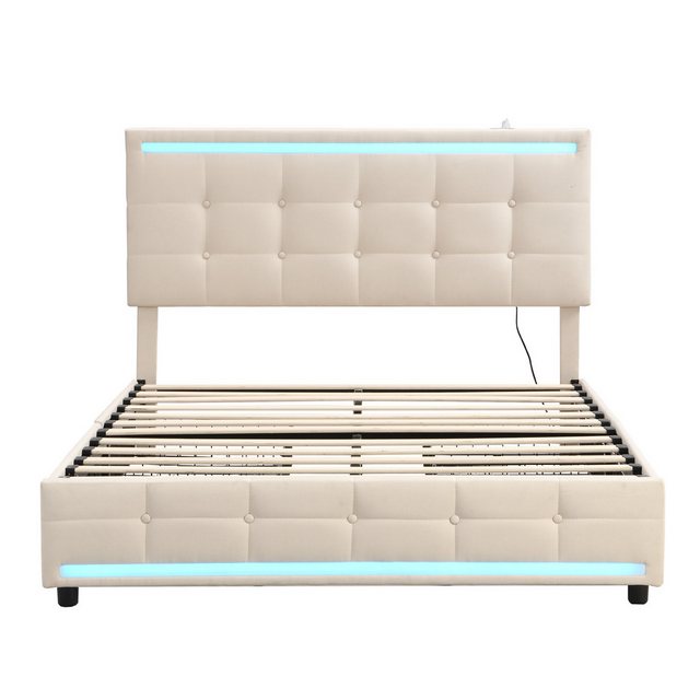 OKWISH Polsterbett Doppelbett (140 * 200 ohne Matratze, Gepolstertes LED-Be günstig online kaufen