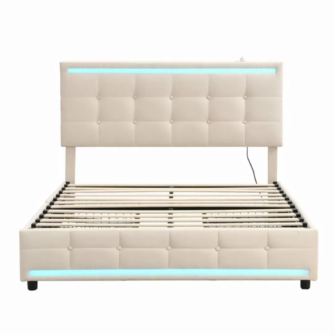 OKWISH Polsterbett Doppelbett (140 * 200 ohne Matratze, Gepolstertes LED-Be günstig online kaufen