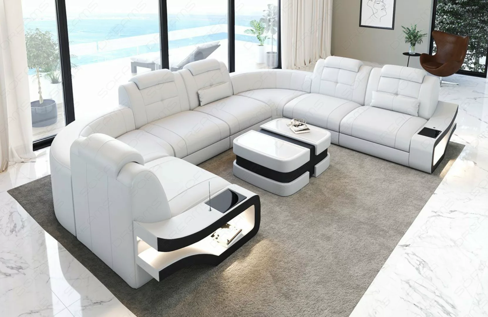 Sofa Dreams Wohnlandschaft Leder Couch Sofa Elena U Form Ledersofa, U-Form günstig online kaufen