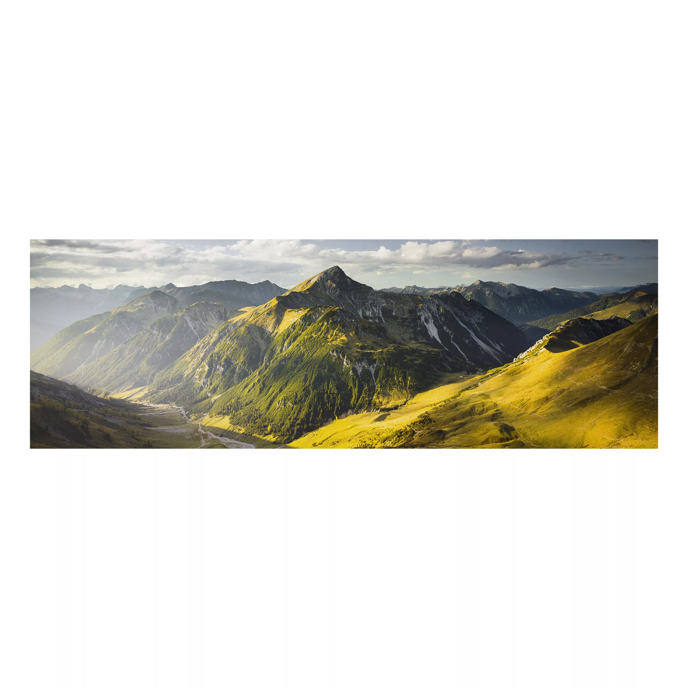 Alu-Dibond Bild Natur & Landschaft - Panorama Berge und Tal der Lechtaler A günstig online kaufen
