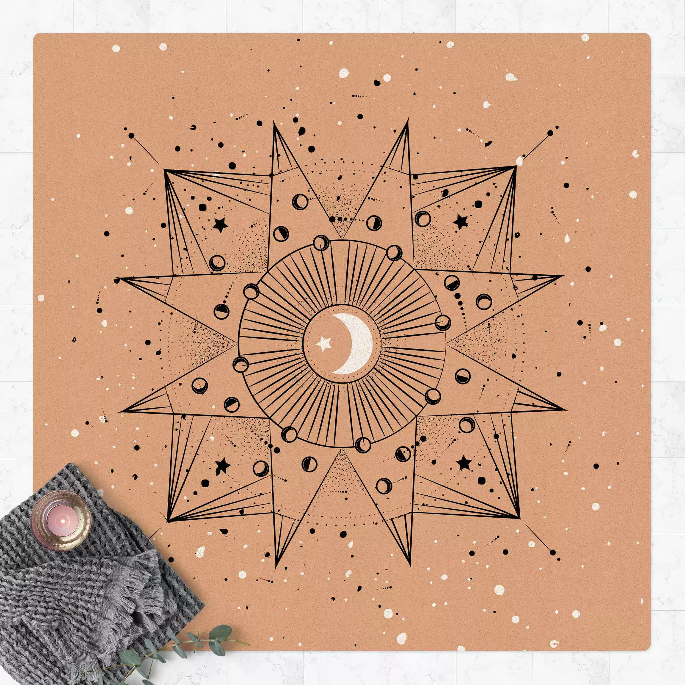 Kork-Teppich Astrologie Mond Magie Schwarz Weiß günstig online kaufen