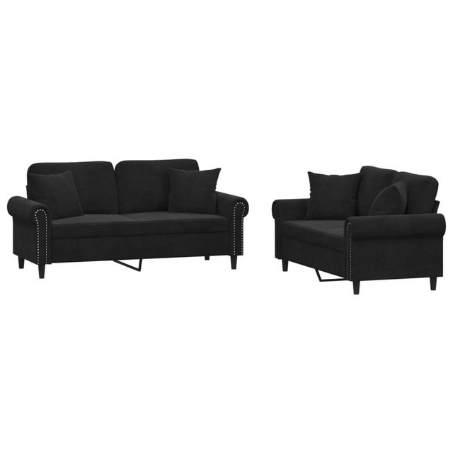 vidaXL Sofa Sofagarnitur Set mit Kissen Samt, 2-tlg., Schwarz günstig online kaufen