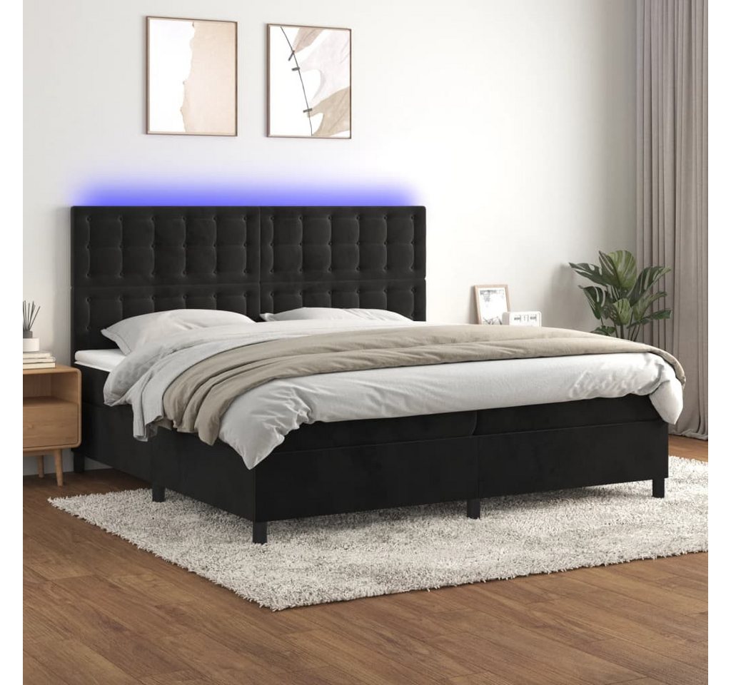 vidaXL Boxspringbett Boxspringbett mit Matratze LED Schwarz 200x200 cm Samt günstig online kaufen