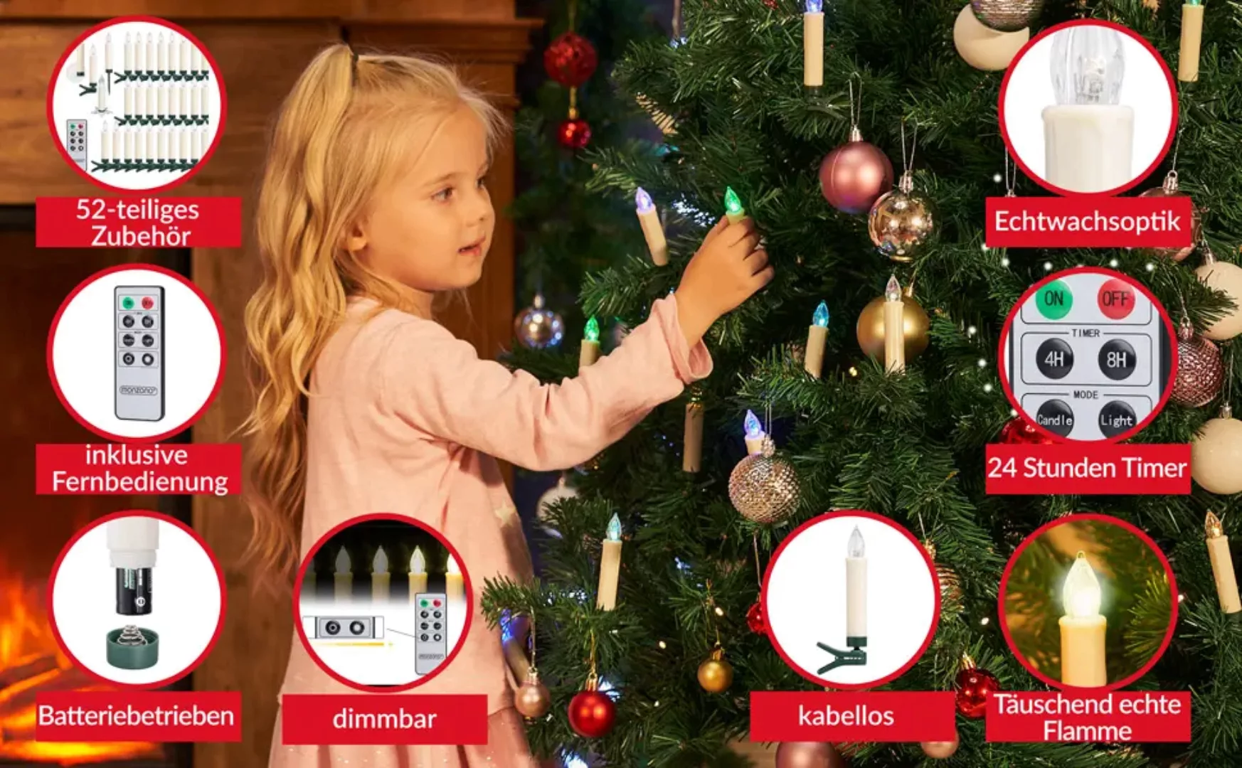 LED Weihnachtsbaumkerzen 30er-Set Bunt Fernbedienung günstig online kaufen